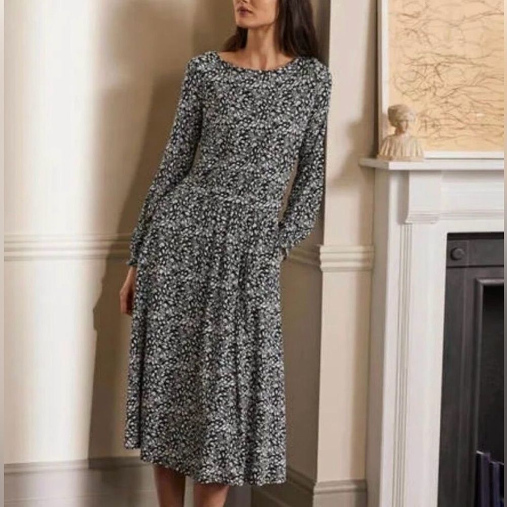 BODEN Women Evelyn Jersey Midi Dress Long Sleeve Pocket Size 12R